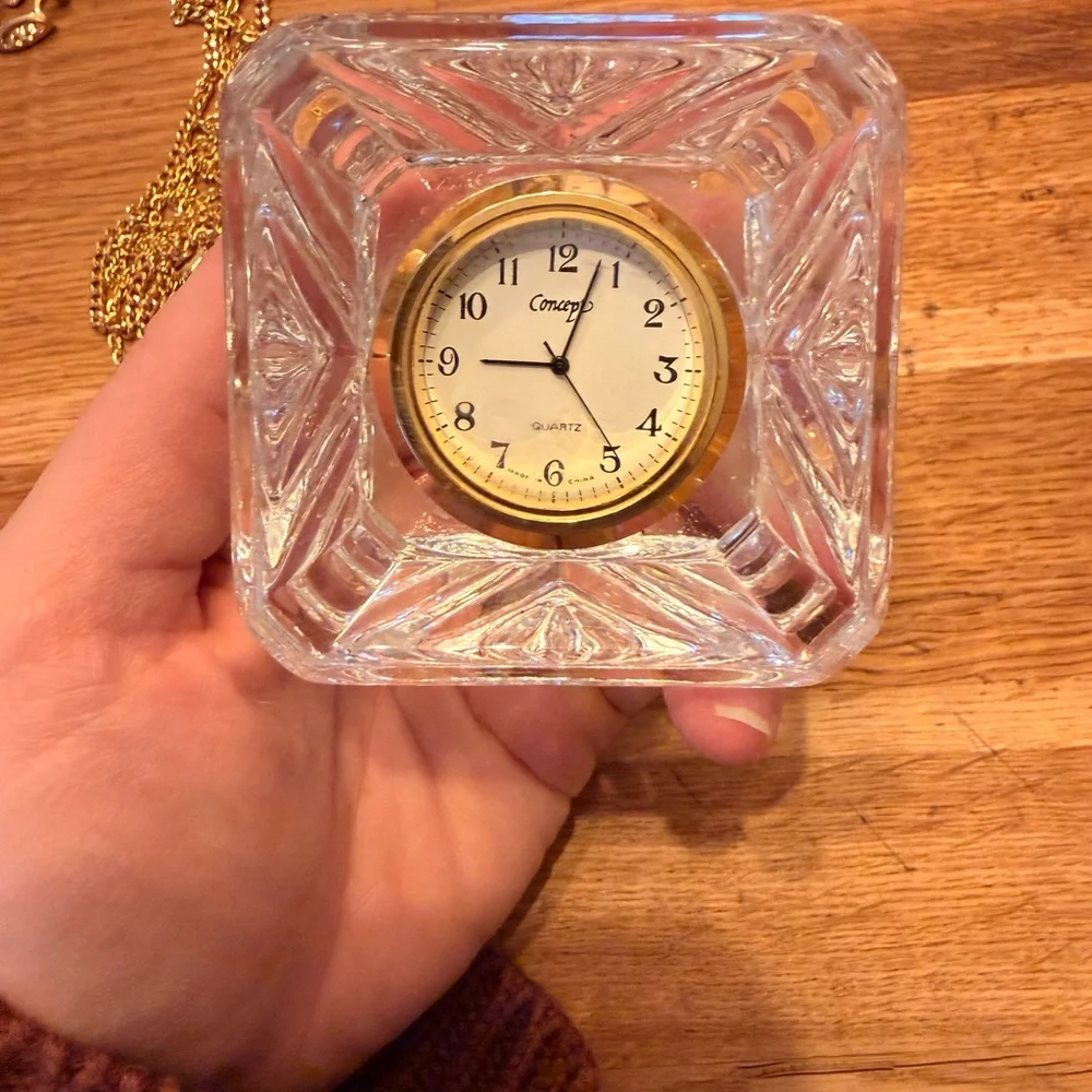 Crystal Concept Gold and Clear Glass Desk Clock